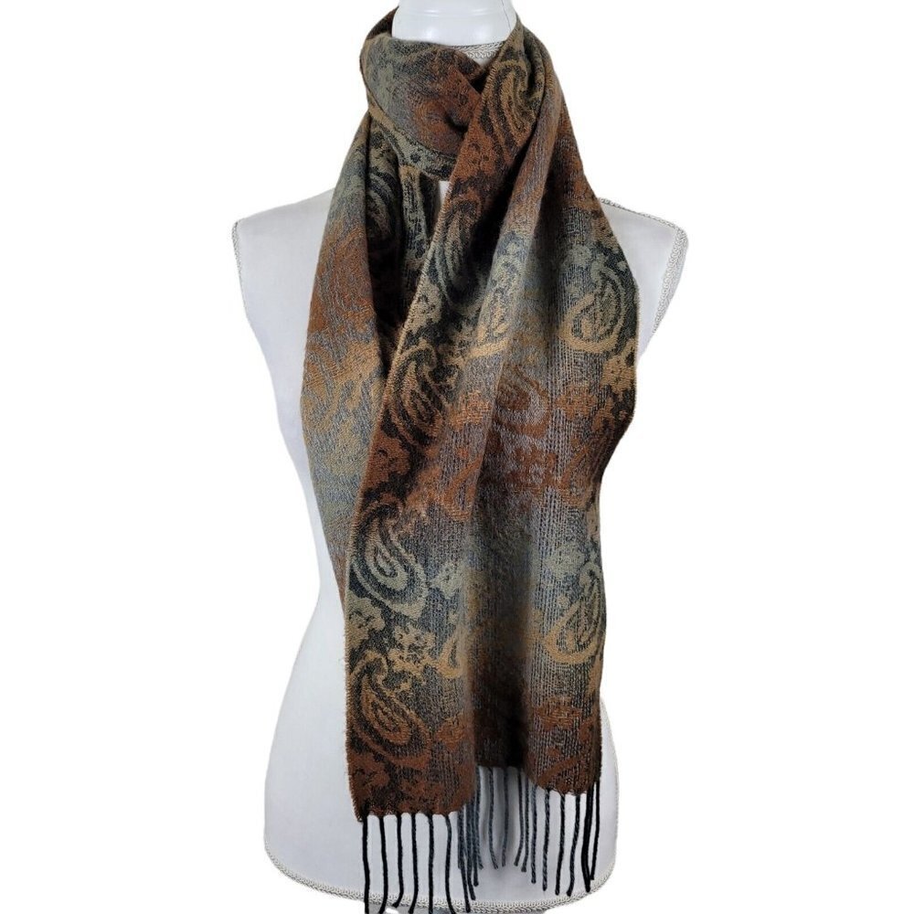Cejon Ombre Paisley Woven Scarf With Fringe Brown Made In Italy NWT 12"x48"